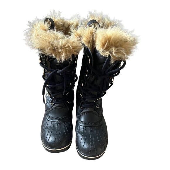Sorel Joan Of Arctic Boots Black size 8 Snow Lace Up Faux Fur waterproof - Picture 8 of 14